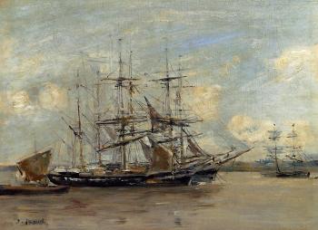 尤金 佈丹 Le Havre, Three Master at Anchor in the Harbor 尤金 佈丹 Le Havre, Three Master at Anchor in the Harbor